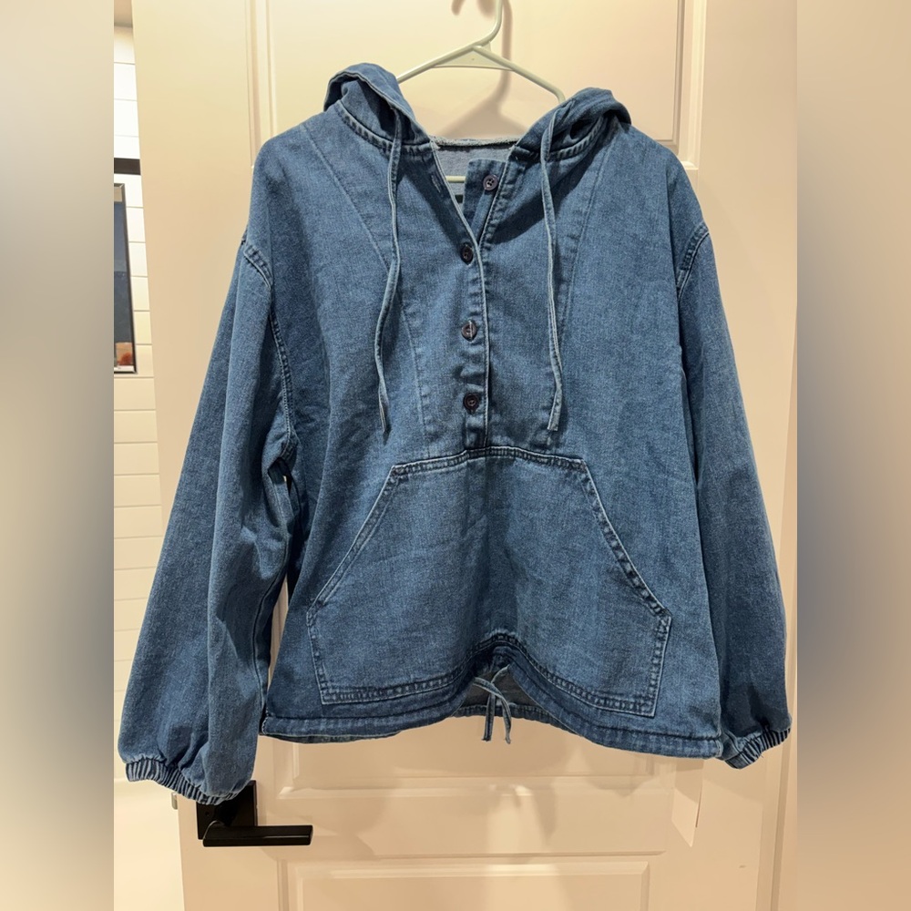 Casual Blue Denim Hoodie Sweatshirt